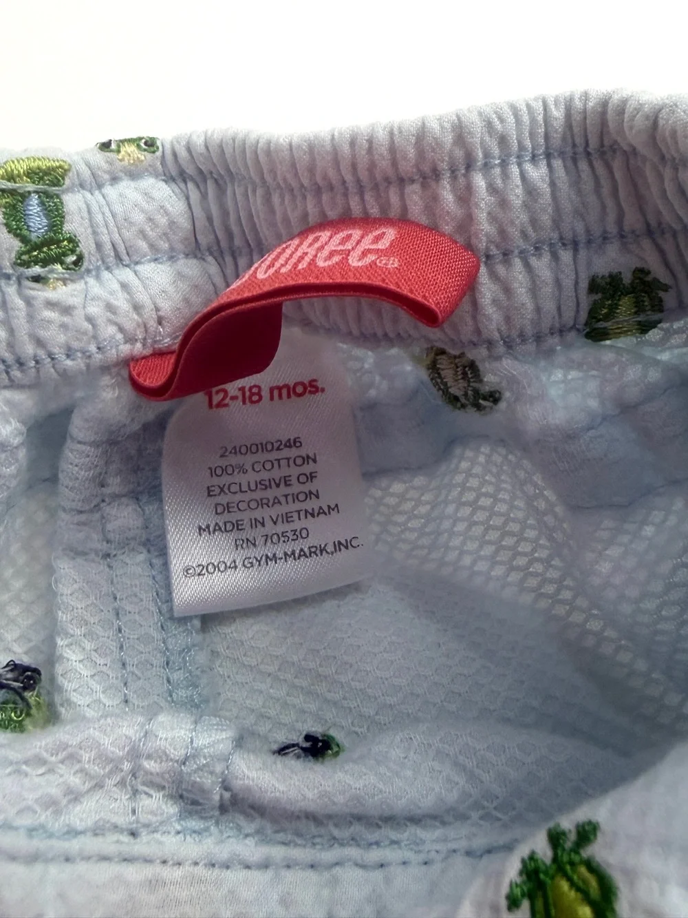 Vintage 2004 Gymboree Blue Pique Pants with Green Frog Embroidery Cotton
